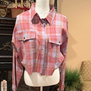 Gilded Intent Pink and Orange Plaid Crop Top